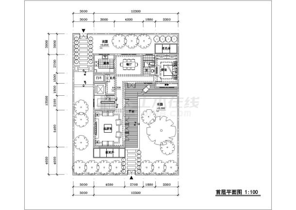 某城中双拼四房住宅建筑三开间户型设计施工CAD图纸-图二