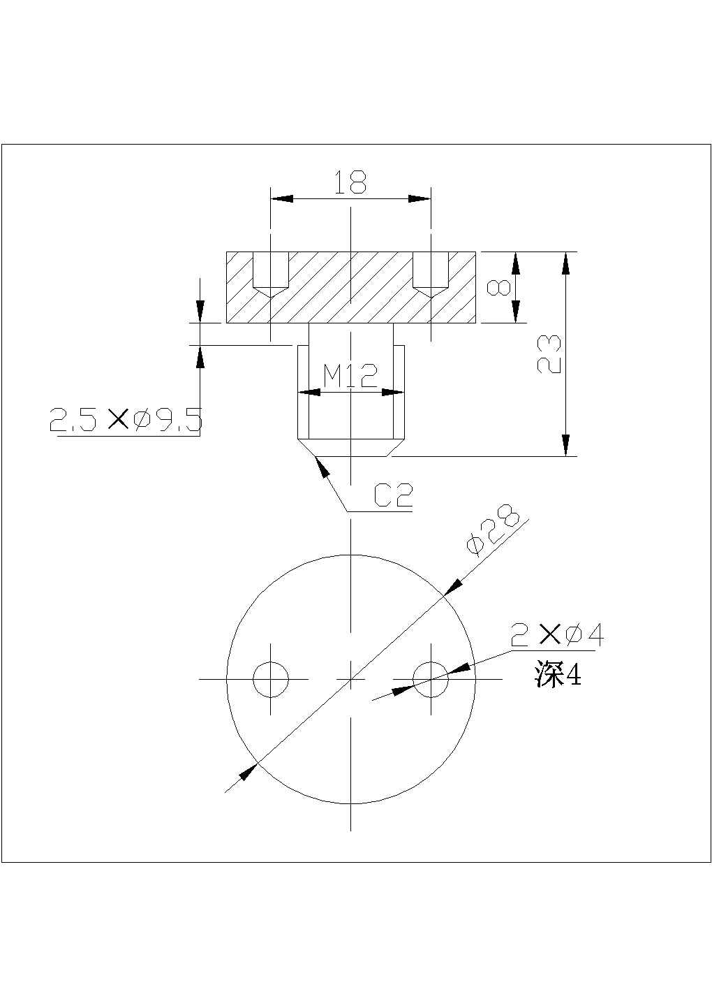 某螺钉CAD构造平立面设计图
