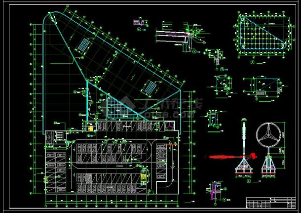 梅赛德斯奔驰2层钢结构4S店修车库建筑设计施工图-图二