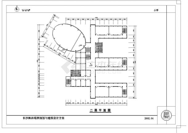 郑阳某小学二层教学楼建筑设计方案cad图纸，共5张-图二
