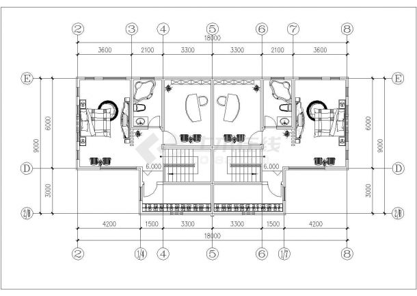 深圳市锦郎花园小区283平米3层框混结构双拼别墅平立面设计CAD图纸-图二