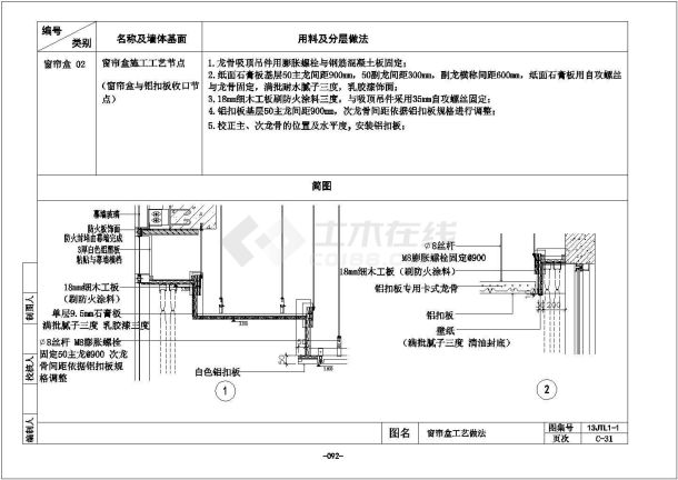 某窗帘盒吊顶CAD大样节点施工图-图一