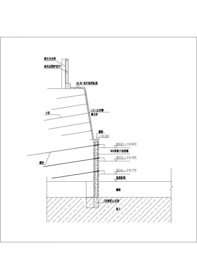 某组合基坑支护方案CAD全套设计示意图_图1