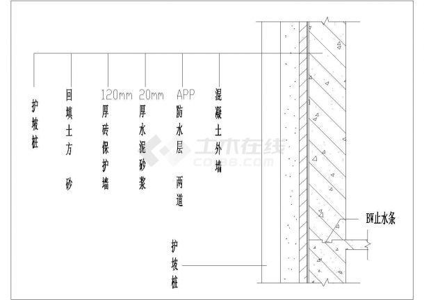 某护坡桩支护外墙防水CAD平面设计示意图-图一