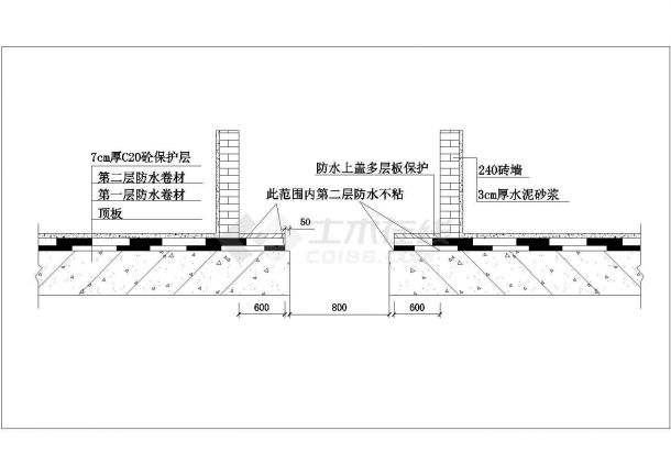 某基础顶板防水CAD大样平面节点图-图一