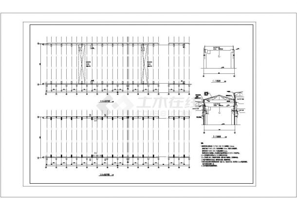 长84米 宽18米 单层钢架车辆厂房建筑设计施工图-图一