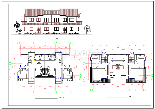 某二层双拼小康农居建筑cad设计方案图纸-图一