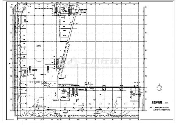 某长126.1米宽108.1米三层超级市场CAD建筑设计 含大样图-图二