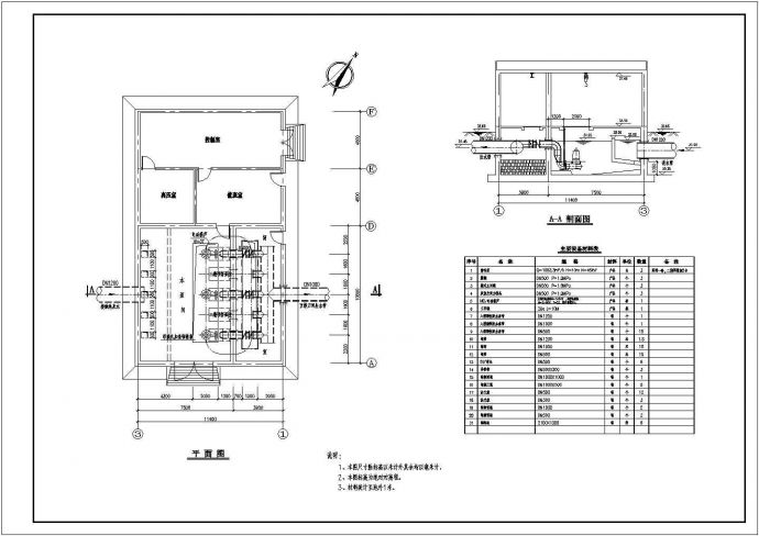 某出水提升泵房CAD平立面构造_图1