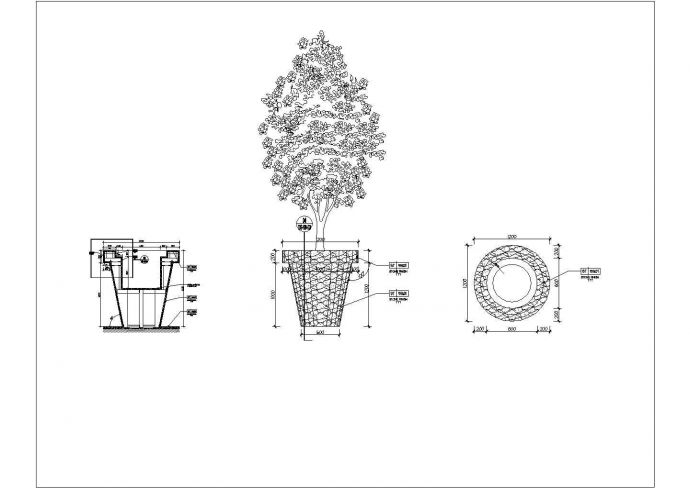 某植物盆栽CAD平立剖施工设计_图1