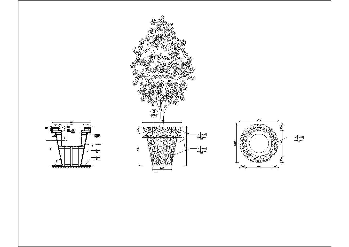 某植物盆栽CAD平立剖施工设计