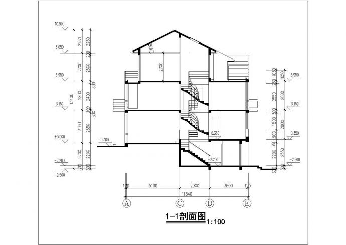 深圳市湖山花园小区3层砖混结构住宅楼建筑设计CAD图纸（含夹层）_图1