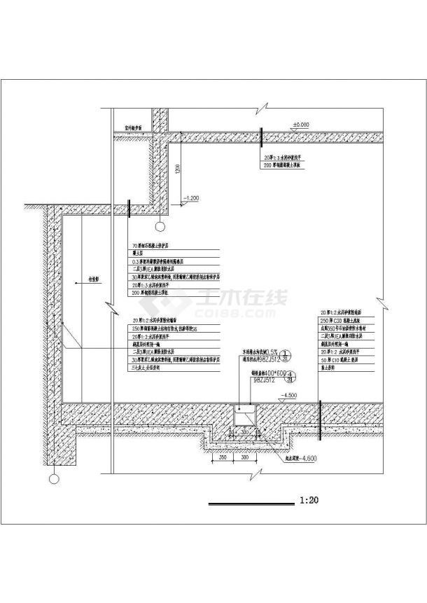 某地下室防水节点CAD构造设计详图-图一