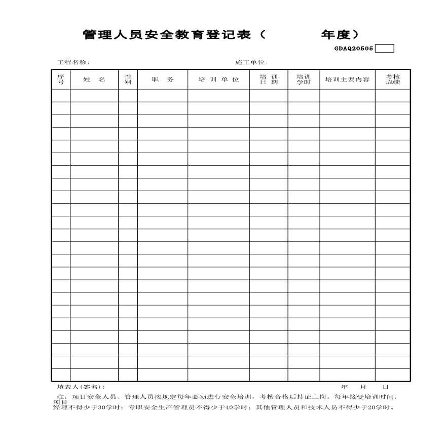 某管理人员安全教育登记表-图一