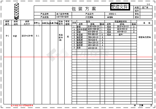 某包装材料CAD大样设计明细表-图一