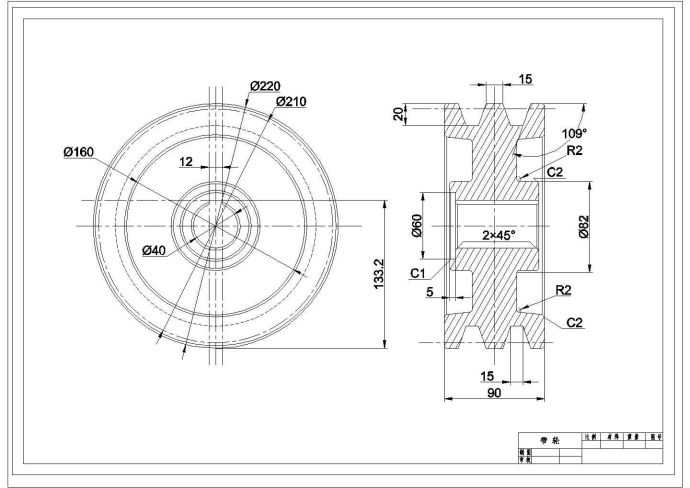 某带轮CAD节点立面设计图纸_图1
