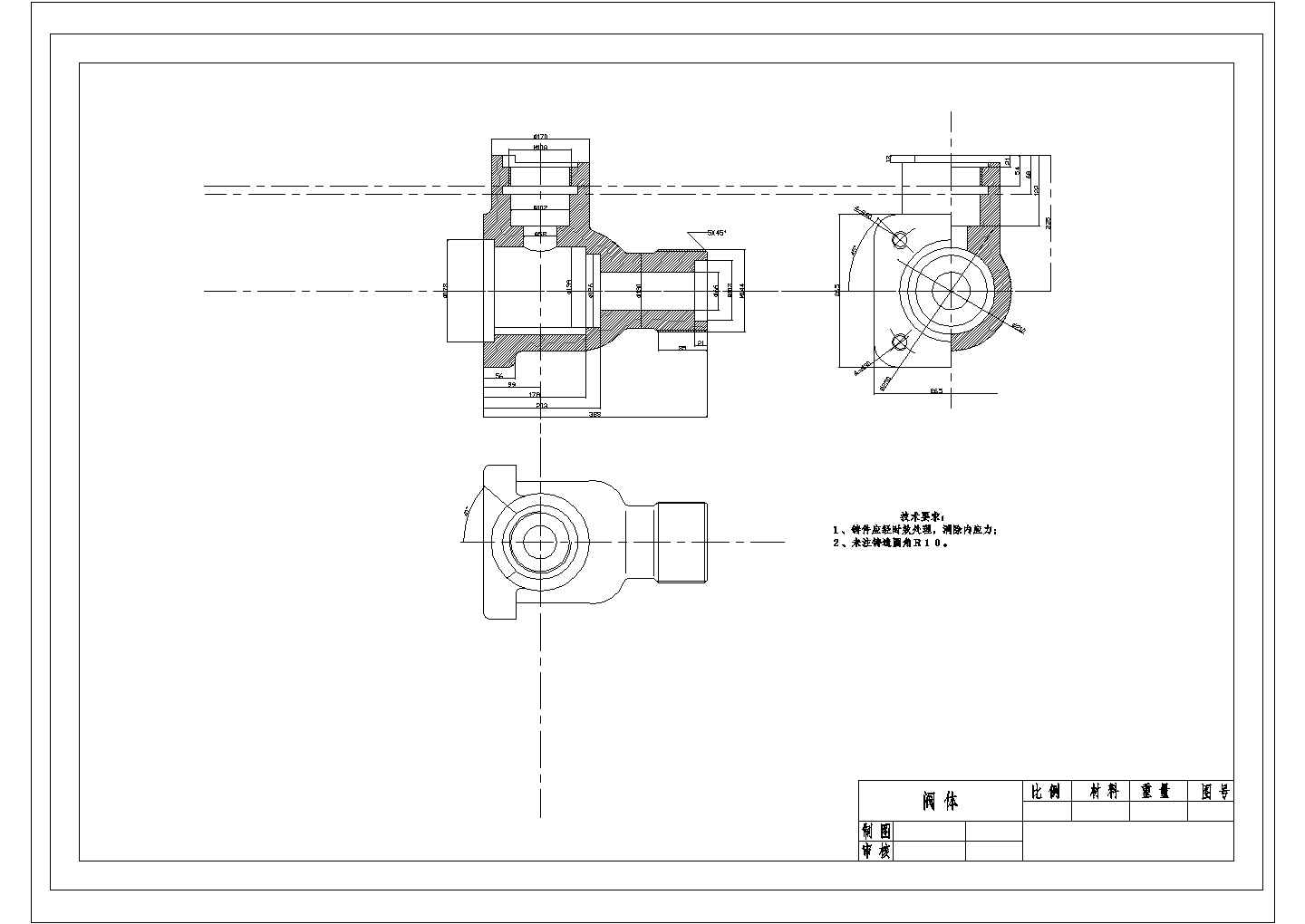 某阀体CAD构造节点施工设计图