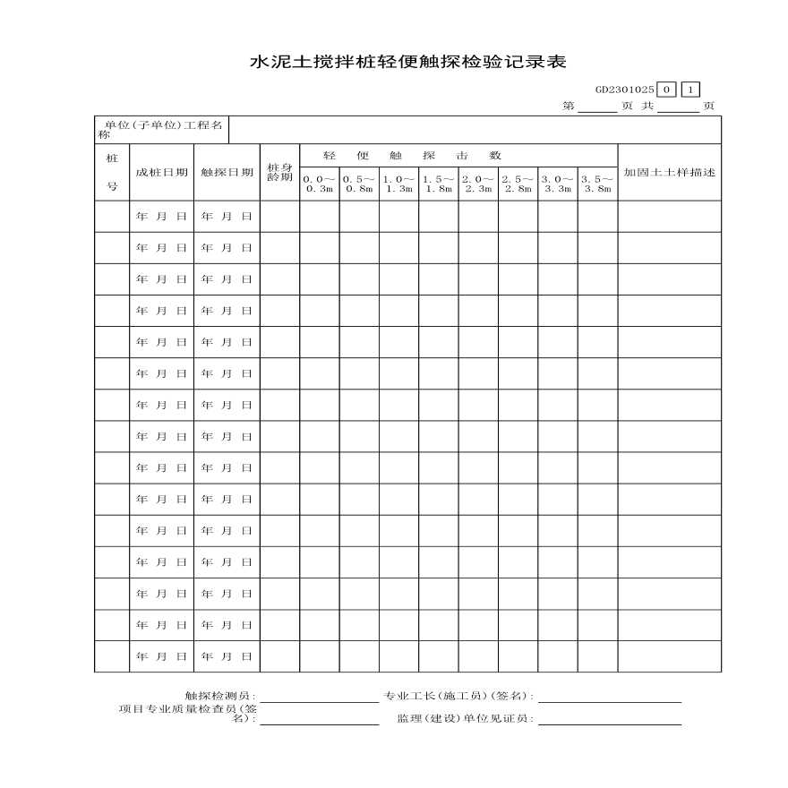 某水泥土搅拌桩轻便触探检验记录表-图一