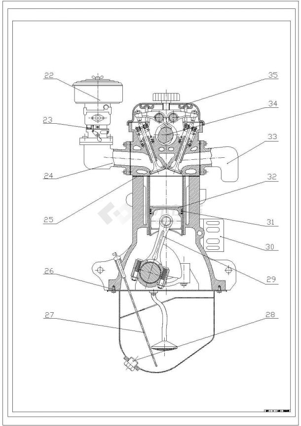某柴油机装配图cad节点构造设计