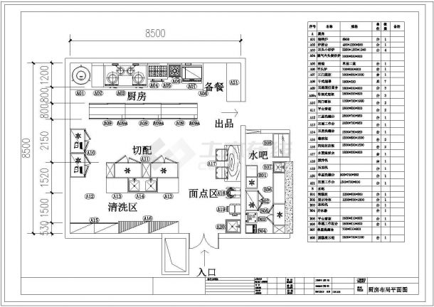 某厨房布局CAD节点构造设计图纸-图一