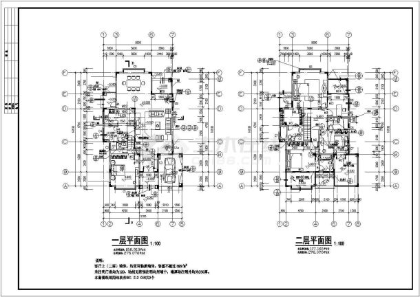 某欧式别墅建筑结构全套设计施工CAD图纸-图二