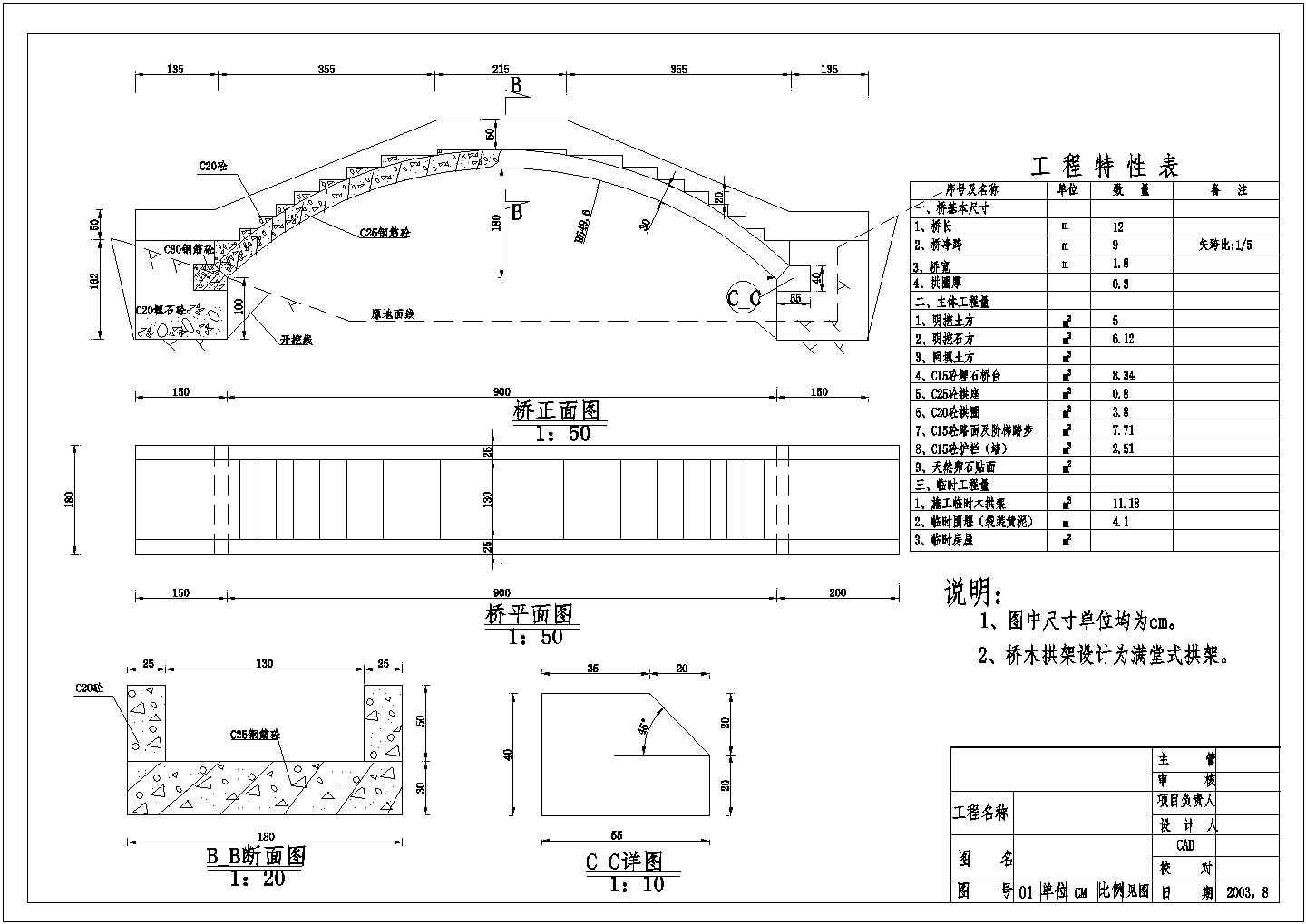 某乌腊坎石拱桥CAD节点施工设计图