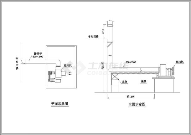 某柴油溶铝炉废气处理工程设备CAD设计环保安装图-图一