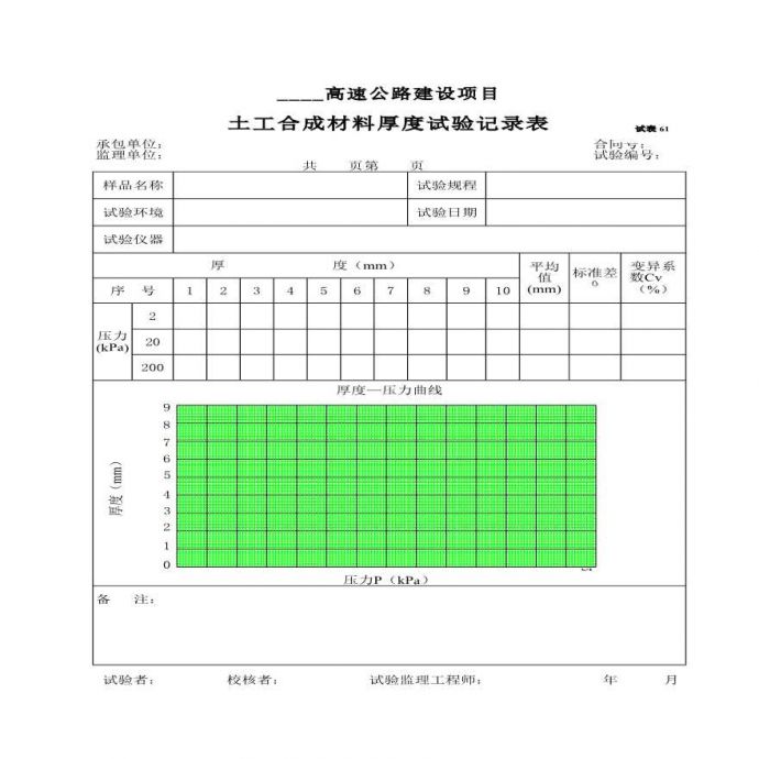 土工合成材料厚度试验记录表_图1
