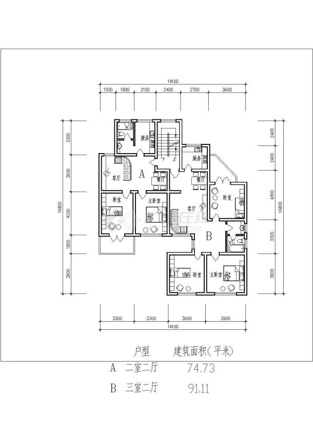 淮安市黄山花园小区总平面规划设计CAD图纸（含七张户型图）-图二