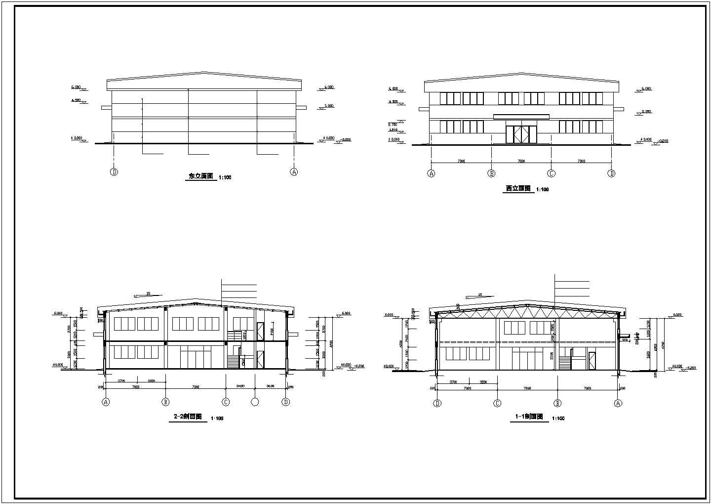 某工业区钢筋结构厂房建筑设计施工CAD图纸