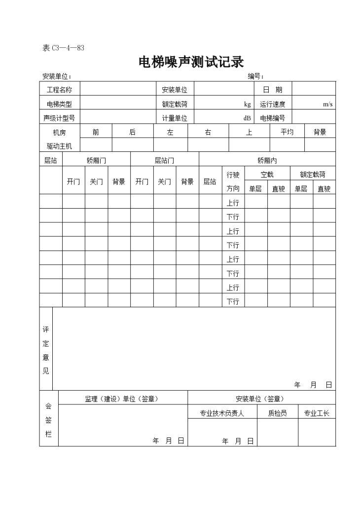 某工程的电梯噪声测试记录-图一