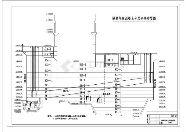 某坝段混凝土分层图CAD构造设计图纸-图一