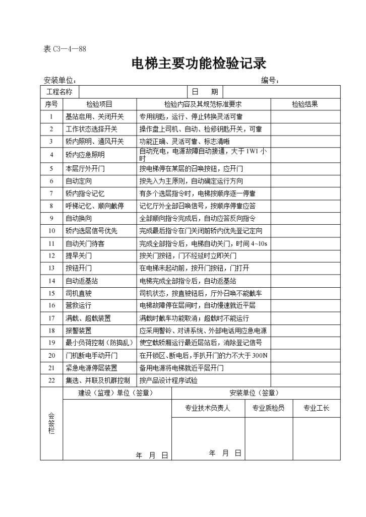 某工程电梯主要功能检验记录-图一