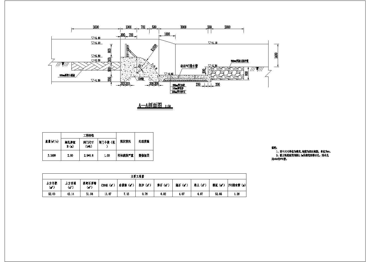 某水利工程拦河坝CAD构造完整设计图