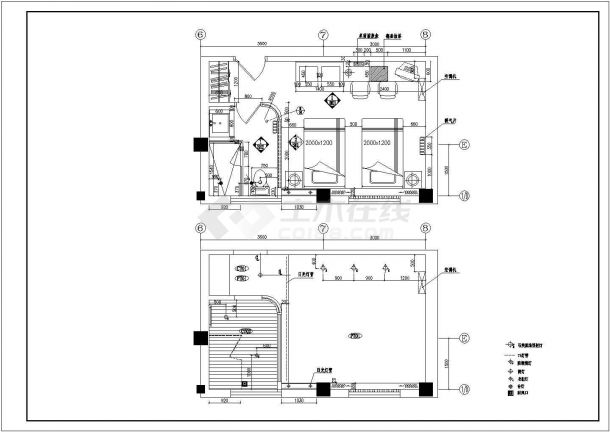 某酒店标准客房室内装修CAD设计施工图纸-图一