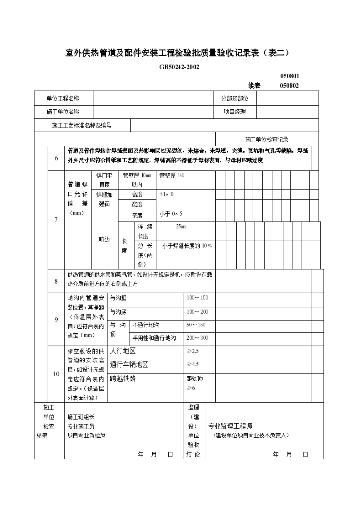 某室外供热管道及配件安装工程检验批质量验收记录表-图一