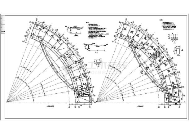 某地弧形办公楼框架结构CAD设计完整施工图-图二