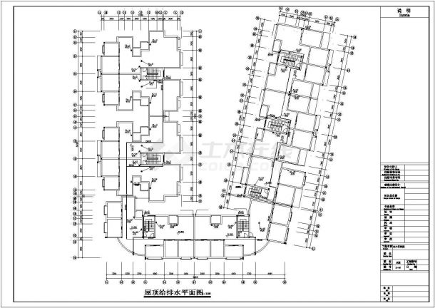 某地长50.1米 宽48米 7层U型住宅楼给排水设计CAD图-图一