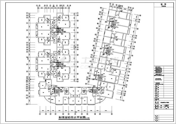 某地长50.1米 宽48米 7层U型住宅楼给排水设计CAD图-图二