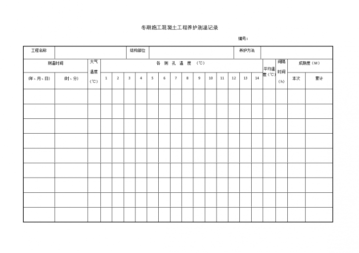 某冬期施工混凝土工程养护测温记录-图一