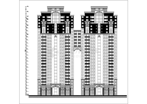 青岛市某小区两栋25层框架结构连体式住宅楼建筑设计CAD图纸（含总图）-图二