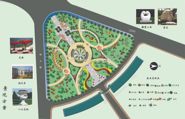 平湖花苑广场景观环境规划设计cad总平面布置图（含效果图）-图一