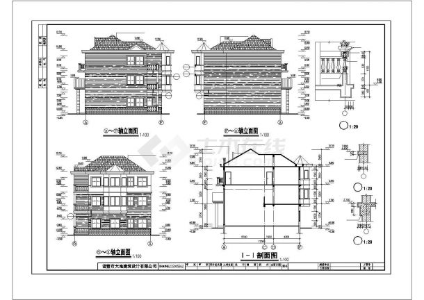 某大底盘框架结构别墅建筑设计施工CAD图纸-图一