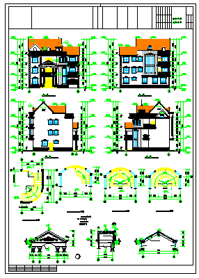 某三层欧式度假别墅建筑cad设计图（含效果图）-图二