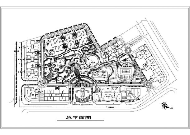 经典大型多层住宅区景观规划设计cad施工总平面图-图一