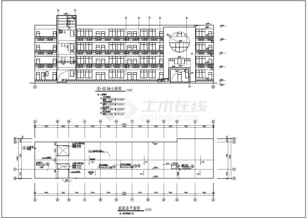 某小学四层框架结构教学楼设计cad全套建筑施工图（甲级院设计）-图二