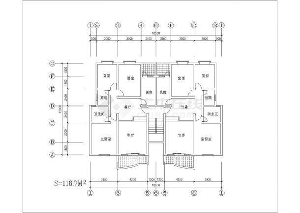 一梯两户户型全套建筑施工CAD图-图一