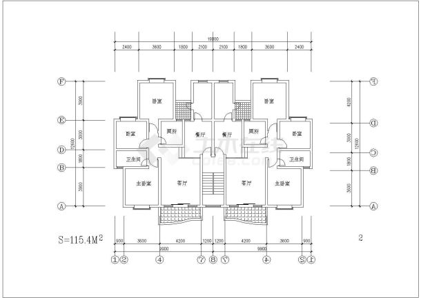 一梯两户户型全套建筑施工CAD图-图二