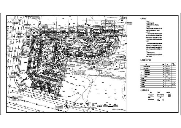 某大型高级居民小区绿化规划设计cad总平面施工图（含技术经济指标，含设计说明）-图一