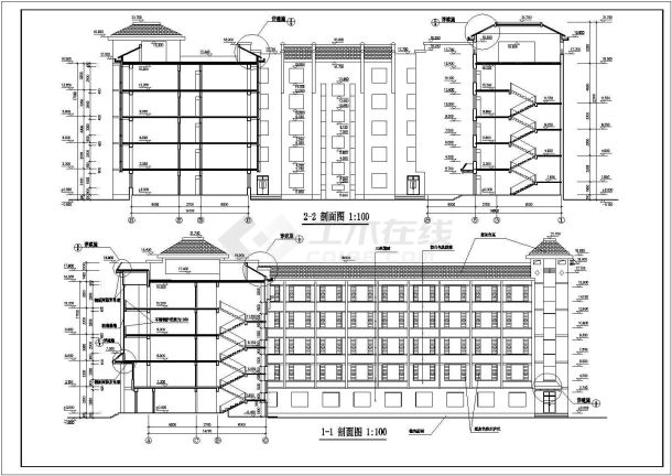 某学校学生公寓楼全套建筑施工图，共七张图纸-图二